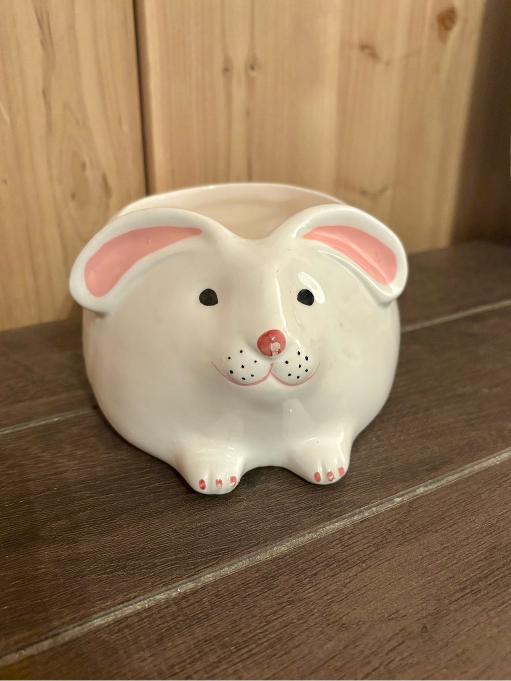 Teleflora Ceramic Bunny Rabbit Planter Pot White/Pink/Black